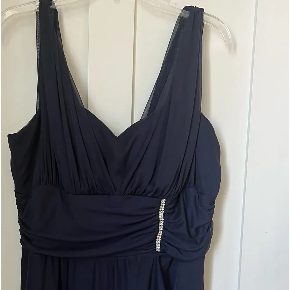 Betsy & Adam Navy Blue Full Length Chiffon Prom Bridesmaid Dress Gown sz 12